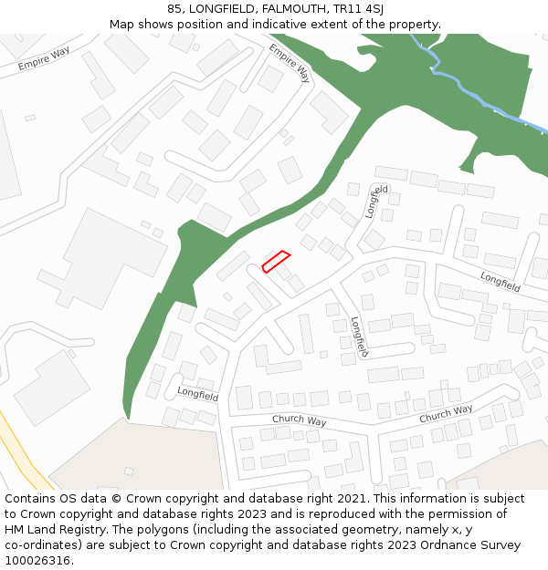 85, LONGFIELD, FALMOUTH, TR11 4SJ: Location map and indicative extent of plot