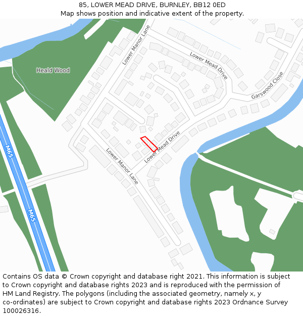 85, LOWER MEAD DRIVE, BURNLEY, BB12 0ED: Location map and indicative extent of plot