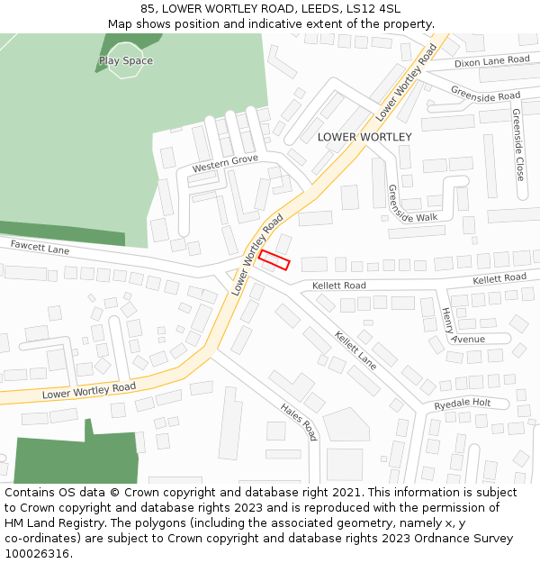 85, LOWER WORTLEY ROAD, LEEDS, LS12 4SL: Location map and indicative extent of plot