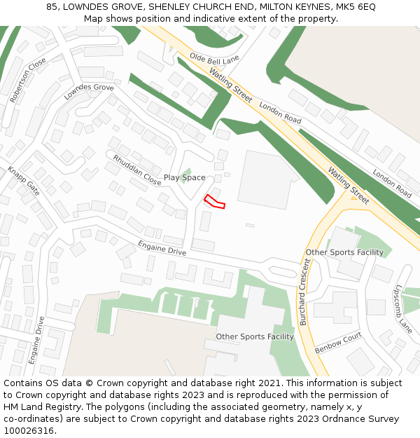 85, LOWNDES GROVE, SHENLEY CHURCH END, MILTON KEYNES, MK5 6EQ: Location map and indicative extent of plot