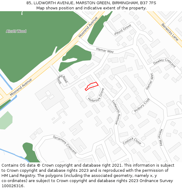 85, LUDWORTH AVENUE, MARSTON GREEN, BIRMINGHAM, B37 7FS: Location map and indicative extent of plot