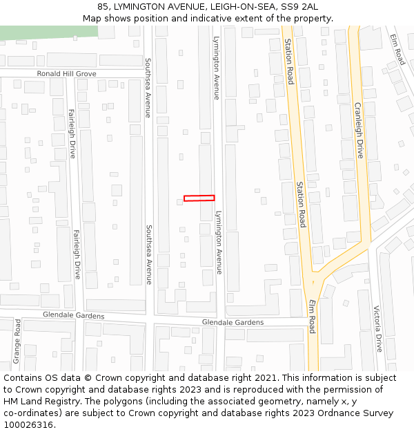 85, LYMINGTON AVENUE, LEIGH-ON-SEA, SS9 2AL: Location map and indicative extent of plot