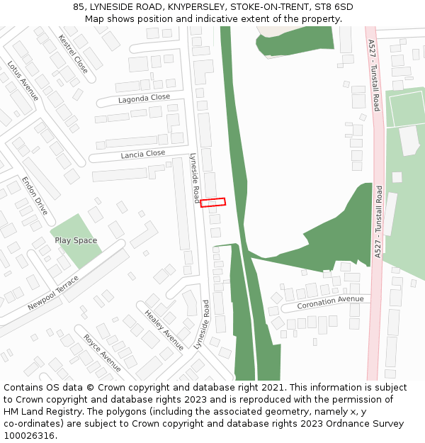 85, LYNESIDE ROAD, KNYPERSLEY, STOKE-ON-TRENT, ST8 6SD: Location map and indicative extent of plot