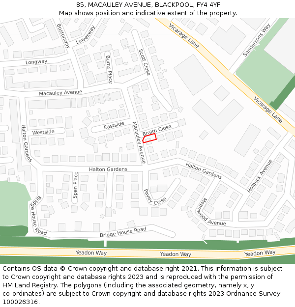 85, MACAULEY AVENUE, BLACKPOOL, FY4 4YF: Location map and indicative extent of plot