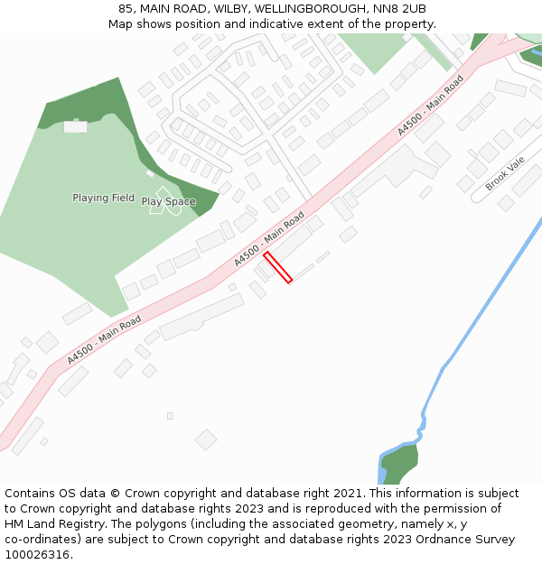 85, MAIN ROAD, WILBY, WELLINGBOROUGH, NN8 2UB: Location map and indicative extent of plot