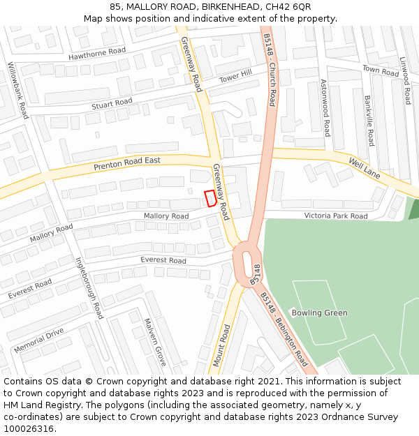 85, MALLORY ROAD, BIRKENHEAD, CH42 6QR: Location map and indicative extent of plot