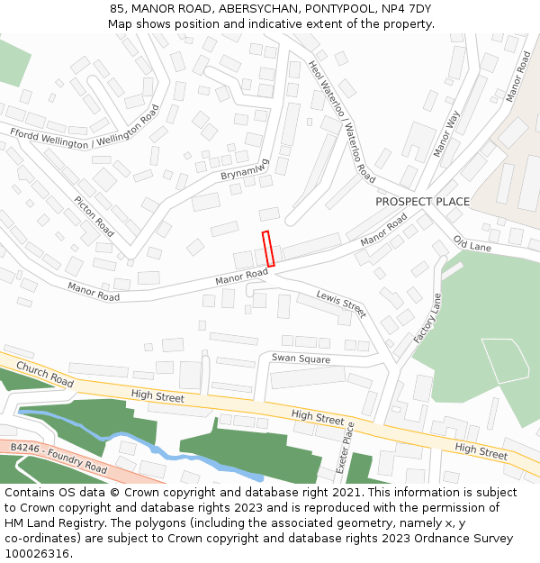 85, MANOR ROAD, ABERSYCHAN, PONTYPOOL, NP4 7DY: Location map and indicative extent of plot