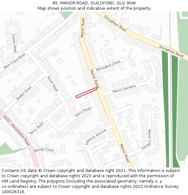 85, MANOR ROAD, GUILDFORD, GU2 9NW: Location map and indicative extent of plot