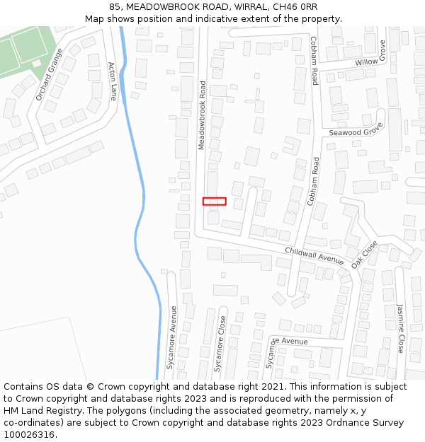 85, MEADOWBROOK ROAD, WIRRAL, CH46 0RR: Location map and indicative extent of plot