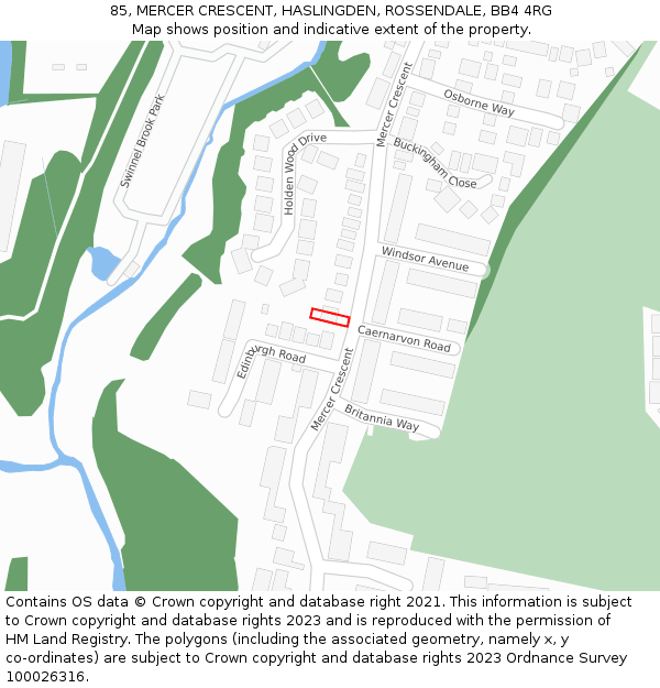 85, MERCER CRESCENT, HASLINGDEN, ROSSENDALE, BB4 4RG: Location map and indicative extent of plot