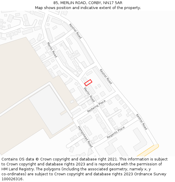 85, MERLIN ROAD, CORBY, NN17 5AR: Location map and indicative extent of plot