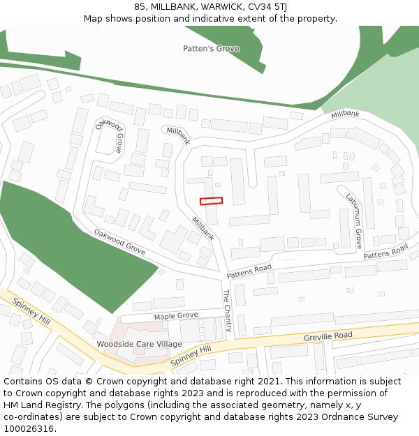 85, MILLBANK, WARWICK, CV34 5TJ: Location map and indicative extent of plot