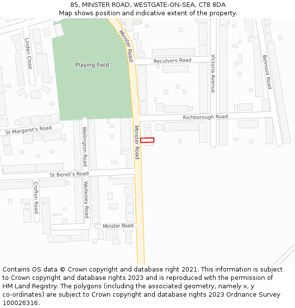 85, MINSTER ROAD, WESTGATE-ON-SEA, CT8 8DA: Location map and indicative extent of plot