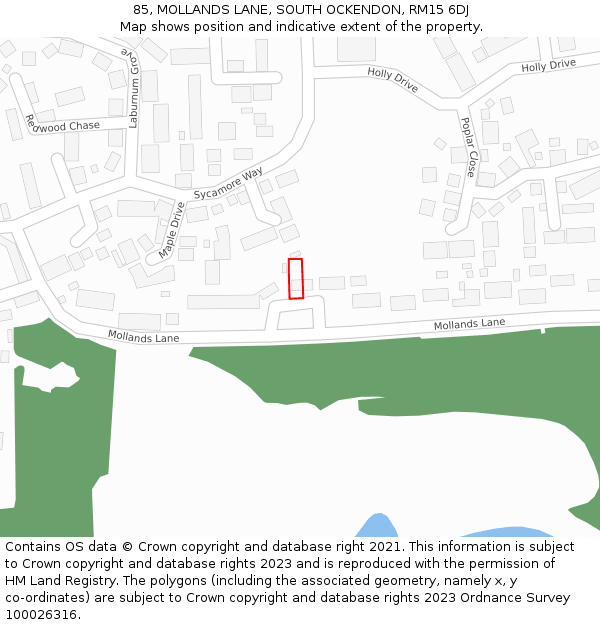 85, MOLLANDS LANE, SOUTH OCKENDON, RM15 6DJ: Location map and indicative extent of plot