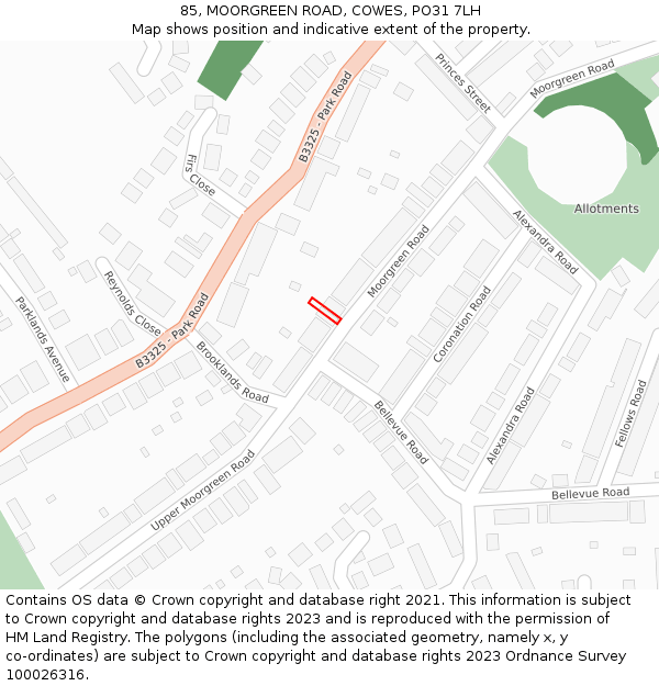 85, MOORGREEN ROAD, COWES, PO31 7LH: Location map and indicative extent of plot