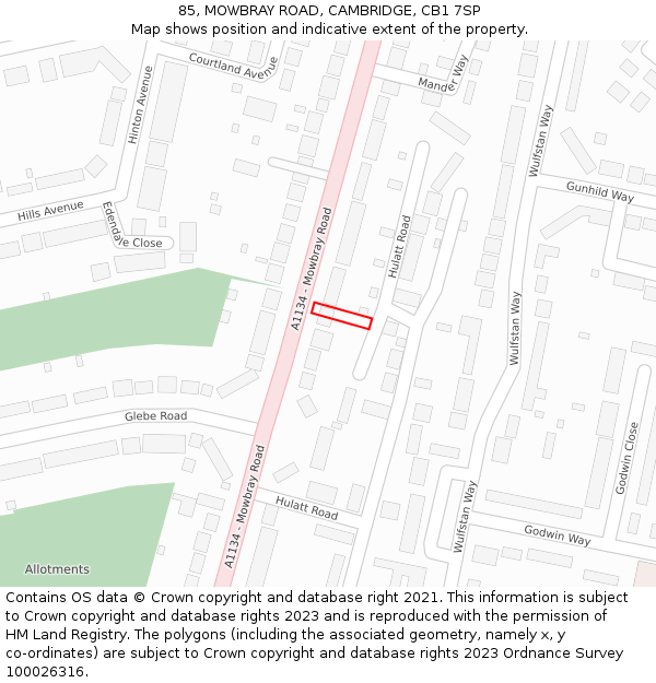 85, MOWBRAY ROAD, CAMBRIDGE, CB1 7SP: Location map and indicative extent of plot