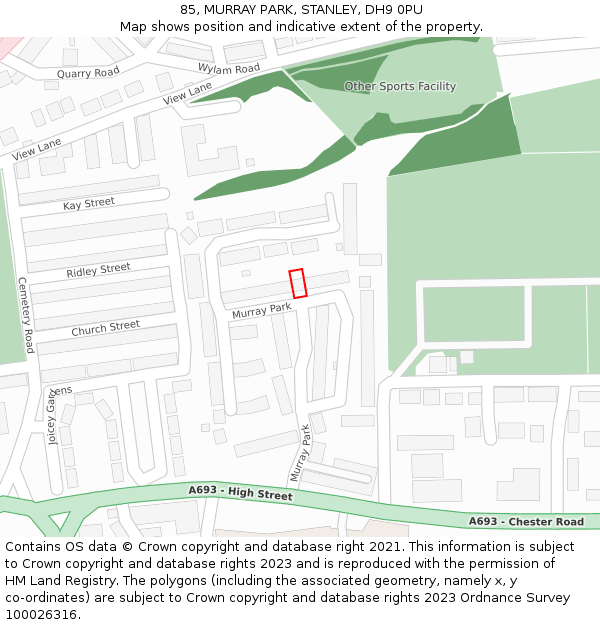 85, MURRAY PARK, STANLEY, DH9 0PU: Location map and indicative extent of plot