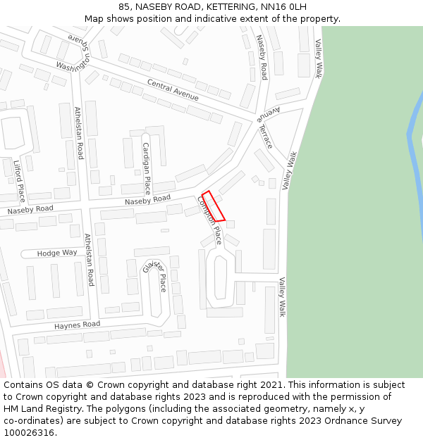 85, NASEBY ROAD, KETTERING, NN16 0LH: Location map and indicative extent of plot