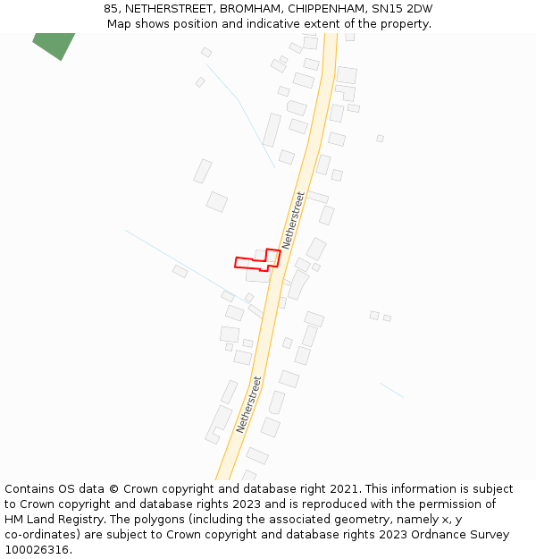 85, NETHERSTREET, BROMHAM, CHIPPENHAM, SN15 2DW: Location map and indicative extent of plot