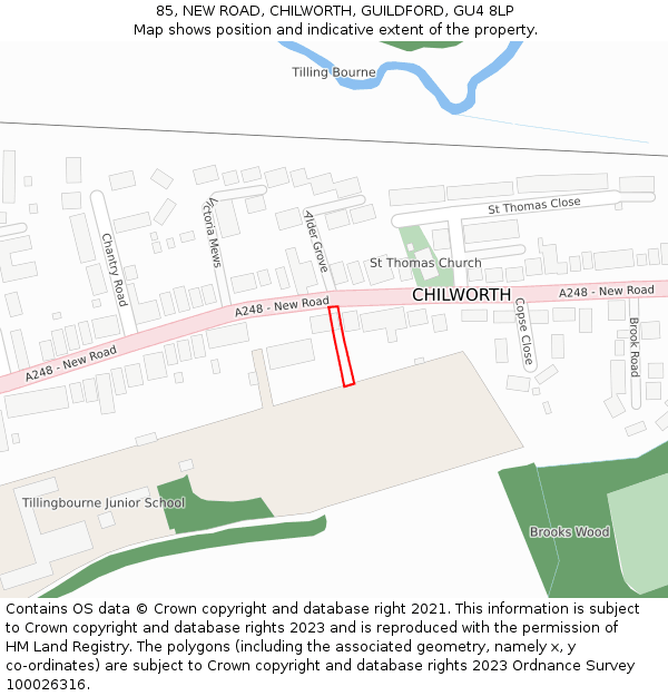 85, NEW ROAD, CHILWORTH, GUILDFORD, GU4 8LP: Location map and indicative extent of plot