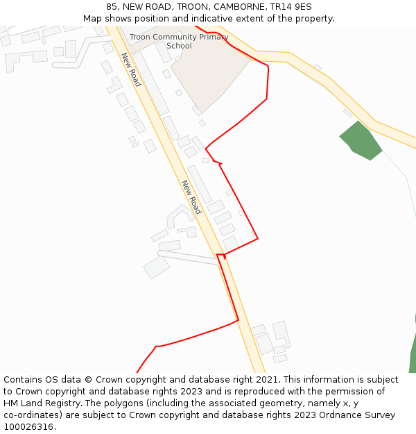 85, NEW ROAD, TROON, CAMBORNE, TR14 9ES: Location map and indicative extent of plot