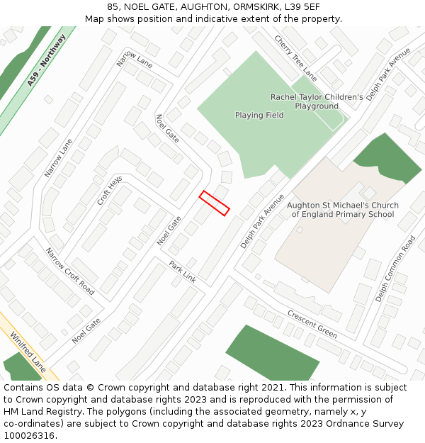 85, NOEL GATE, AUGHTON, ORMSKIRK, L39 5EF: Location map and indicative extent of plot