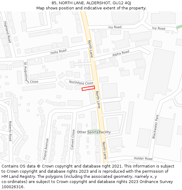 85, NORTH LANE, ALDERSHOT, GU12 4QJ: Location map and indicative extent of plot