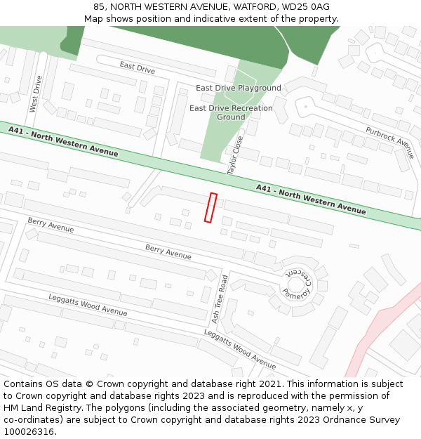 85, NORTH WESTERN AVENUE, WATFORD, WD25 0AG: Location map and indicative extent of plot