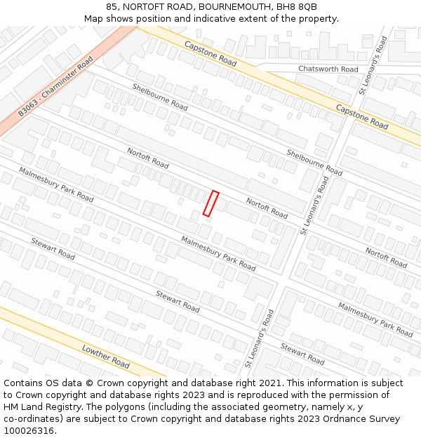 85, NORTOFT ROAD, BOURNEMOUTH, BH8 8QB: Location map and indicative extent of plot