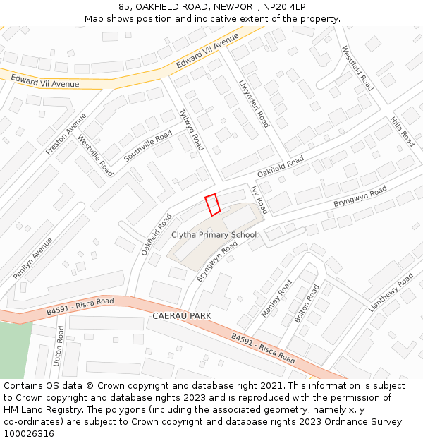 85, OAKFIELD ROAD, NEWPORT, NP20 4LP: Location map and indicative extent of plot