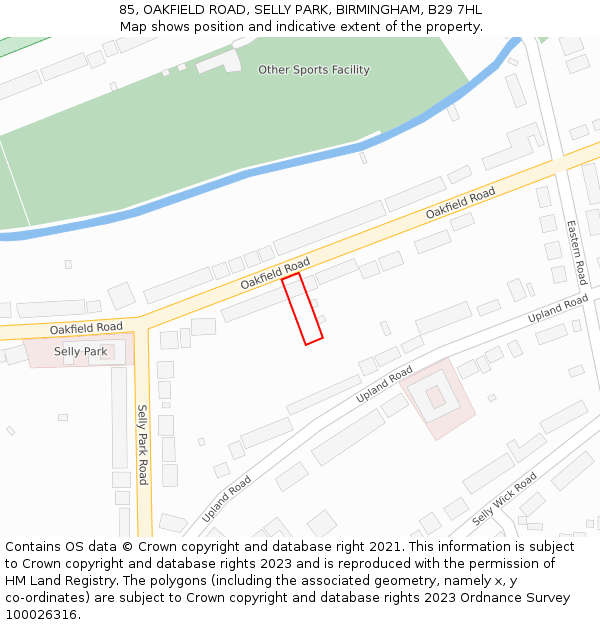 85, OAKFIELD ROAD, SELLY PARK, BIRMINGHAM, B29 7HL: Location map and indicative extent of plot