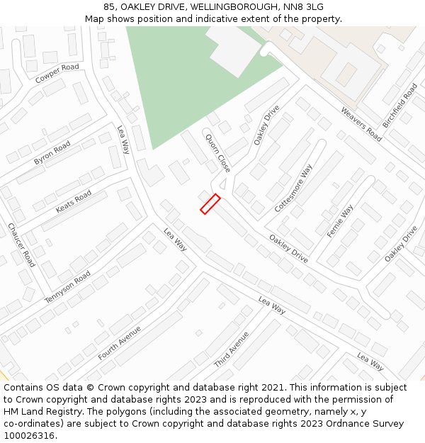 85, OAKLEY DRIVE, WELLINGBOROUGH, NN8 3LG: Location map and indicative extent of plot