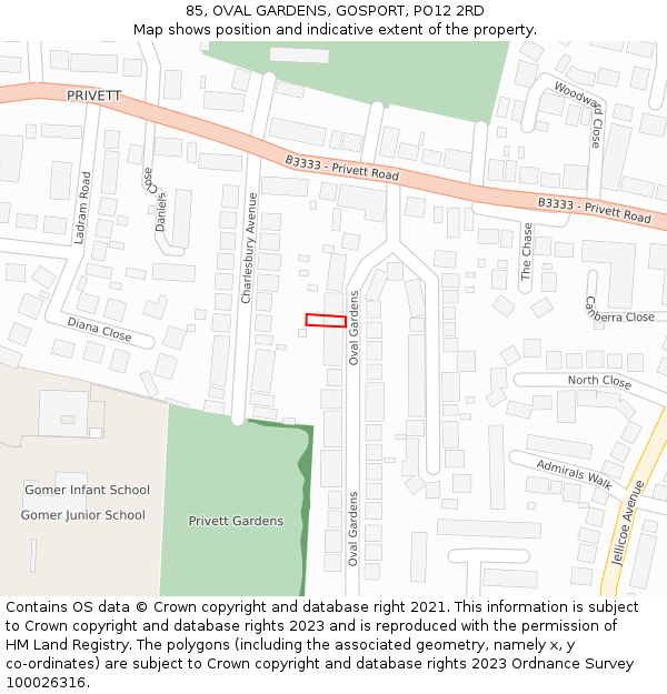 85, OVAL GARDENS, GOSPORT, PO12 2RD: Location map and indicative extent of plot
