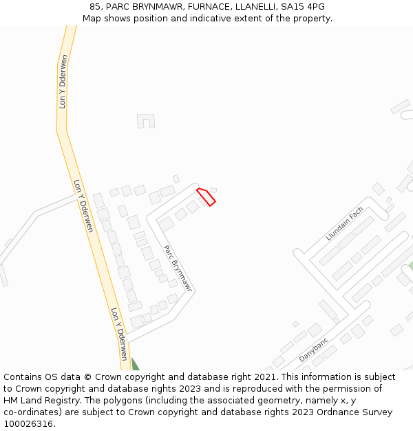 85, PARC BRYNMAWR, FURNACE, LLANELLI, SA15 4PG: Location map and indicative extent of plot