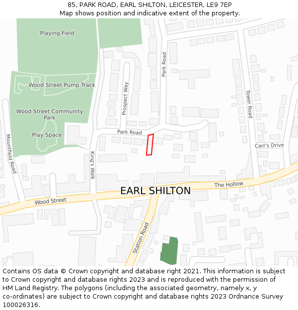 85, PARK ROAD, EARL SHILTON, LEICESTER, LE9 7EP: Location map and indicative extent of plot