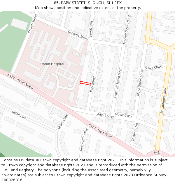 85, PARK STREET, SLOUGH, SL1 1PX: Location map and indicative extent of plot