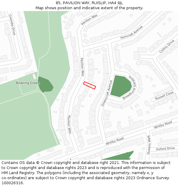 85, PAVILION WAY, RUISLIP, HA4 9JL: Location map and indicative extent of plot