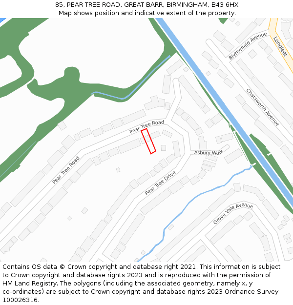 85, PEAR TREE ROAD, GREAT BARR, BIRMINGHAM, B43 6HX: Location map and indicative extent of plot