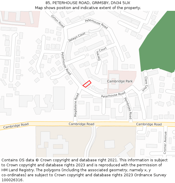 85, PETERHOUSE ROAD, GRIMSBY, DN34 5UX: Location map and indicative extent of plot
