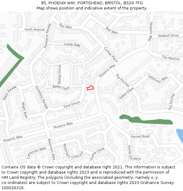 85, PHOENIX WAY, PORTISHEAD, BRISTOL, BS20 7FG: Location map and indicative extent of plot