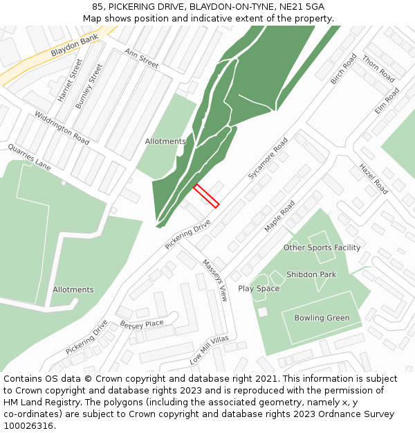 85, PICKERING DRIVE, BLAYDON-ON-TYNE, NE21 5GA: Location map and indicative extent of plot