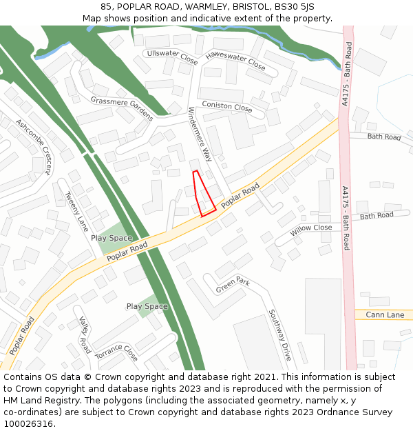 85, POPLAR ROAD, WARMLEY, BRISTOL, BS30 5JS: Location map and indicative extent of plot