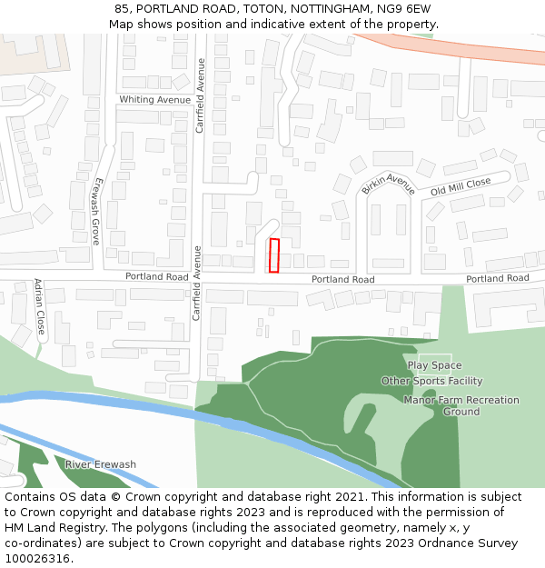 85, PORTLAND ROAD, TOTON, NOTTINGHAM, NG9 6EW: Location map and indicative extent of plot