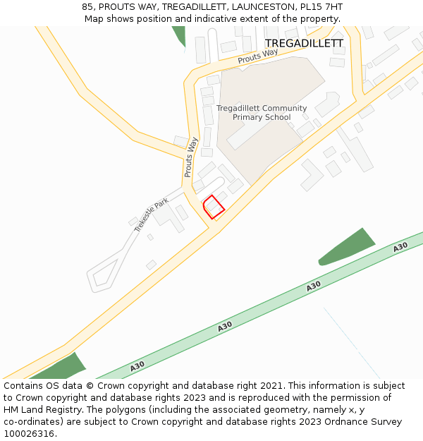85, PROUTS WAY, TREGADILLETT, LAUNCESTON, PL15 7HT: Location map and indicative extent of plot