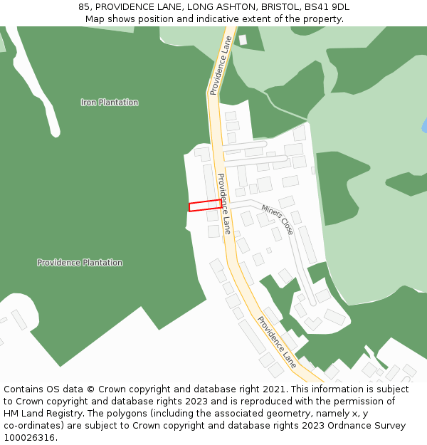 85, PROVIDENCE LANE, LONG ASHTON, BRISTOL, BS41 9DL: Location map and indicative extent of plot