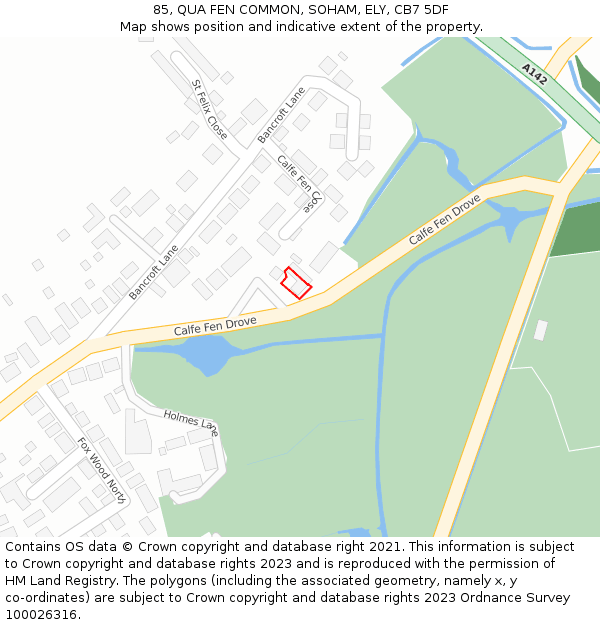 85, QUA FEN COMMON, SOHAM, ELY, CB7 5DF: Location map and indicative extent of plot