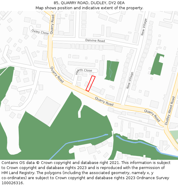 85, QUARRY ROAD, DUDLEY, DY2 0EA: Location map and indicative extent of plot