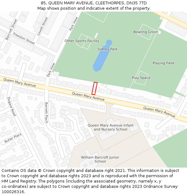 85, QUEEN MARY AVENUE, CLEETHORPES, DN35 7TD: Location map and indicative extent of plot