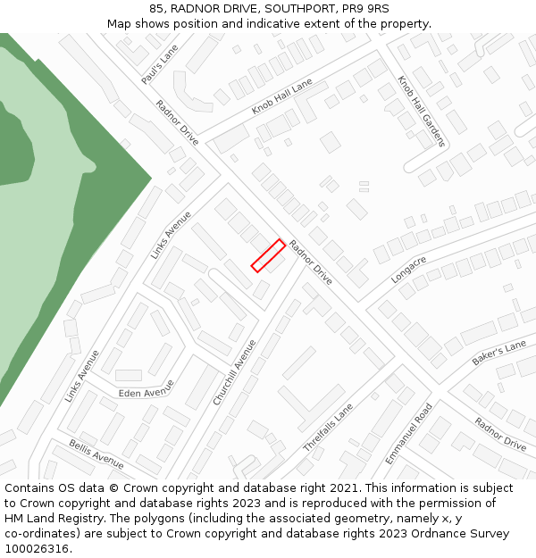 85, RADNOR DRIVE, SOUTHPORT, PR9 9RS: Location map and indicative extent of plot