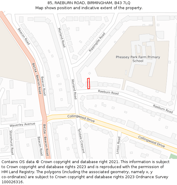 85, RAEBURN ROAD, BIRMINGHAM, B43 7LQ: Location map and indicative extent of plot